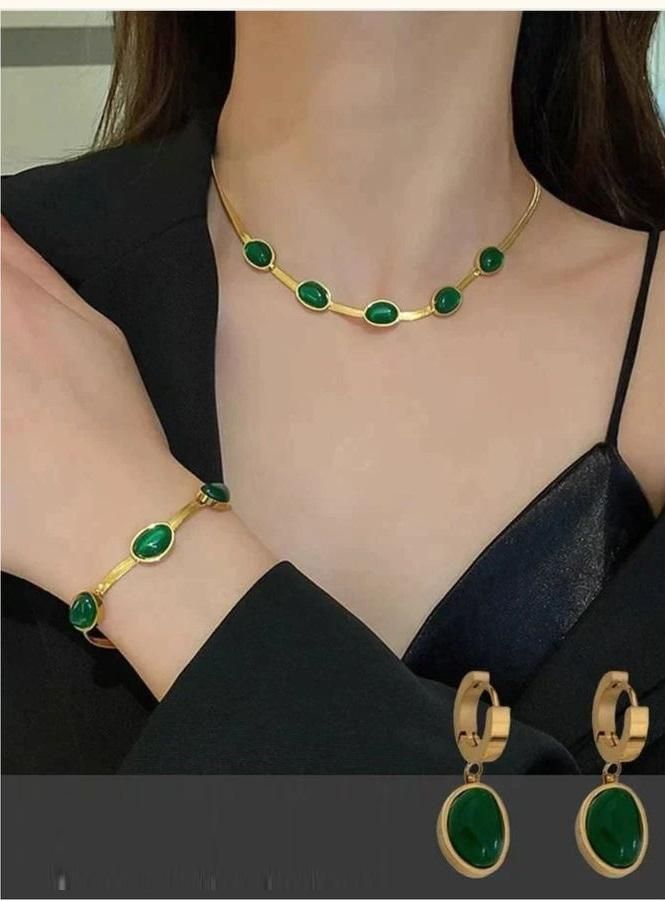 GREEN STONE CYSTAL NECKLACE SET 🎁